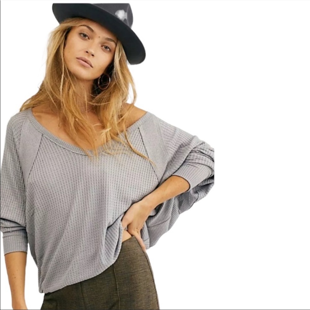 Free People We The Free Santa Clara Thermal Grey Top EUC XS
